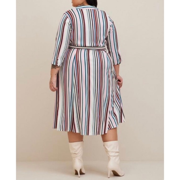 🆕Midi Stretch Challis Button Front Shirt Dress Stripe 1 1X 14 16 NWT Torrid New - Picture 3 of 5